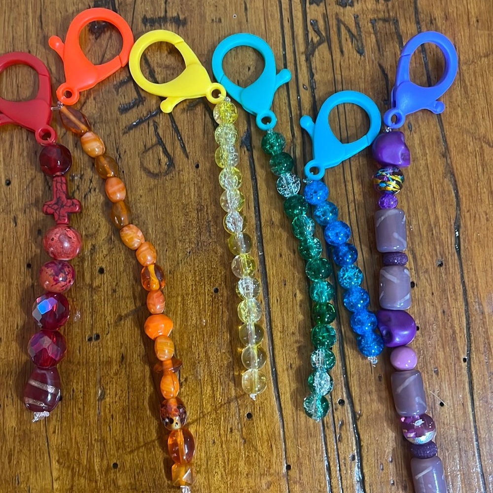Rainbow keychains, pack of six red Orange, yellow Green blue purple